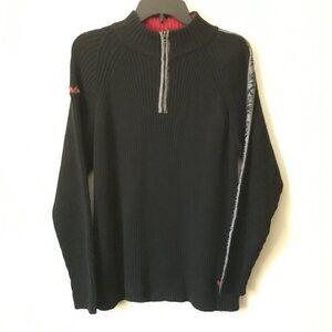 Vintage Y2K Cyberpunk Ribbed Quarter-Zip Sweater XL Black Red Moto Streetwear